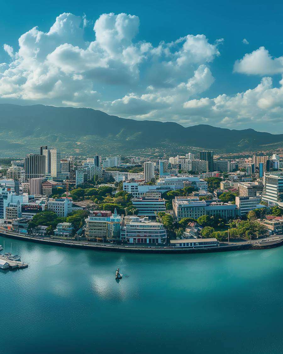 Port Louis, Mauritius, seen from the harbour.