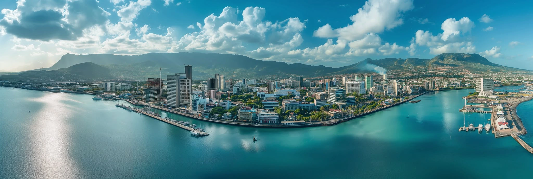 Port Louis, Mauritius, seen from the harbour.